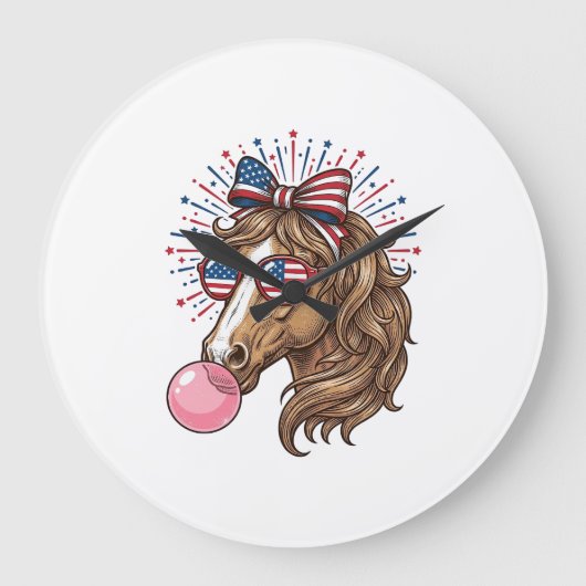 Patriotic Horse Bubble Gum Vintage Vector Shirt De ラージ壁時計 (正面)