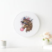 Patriotic Horse Bubble Gum Vintage Vector Shirt De ラージ壁時計 (ホーム)