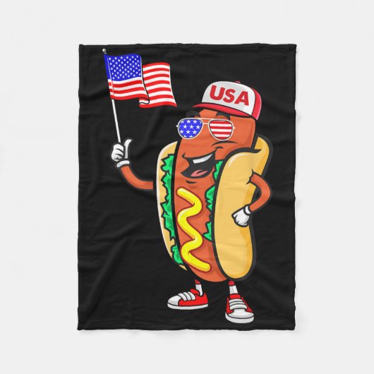 Patriotic Hot Dog American Flag Usa Funny 4th Of J フリースブランケット (正面)