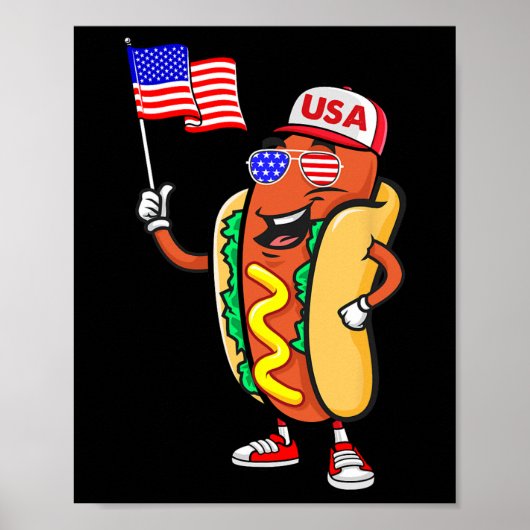 Patriotic Hot Dog American Flag Usa Funny 4th Of J ポスター (正面)