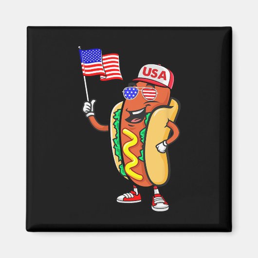 Patriotic Hot Dog American Flag Usa Funny 4th Of J マグネット (正面)