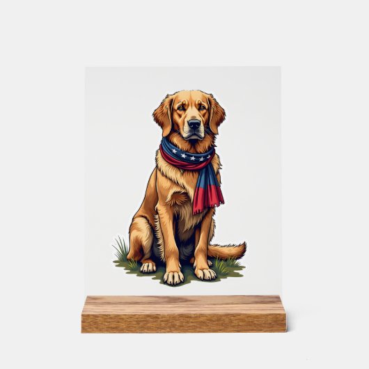 Patriotic Hunting Golden Retriever Vintage Tee 4 アクリルサイン (正面)