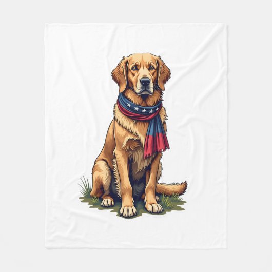 Patriotic Hunting Golden Retriever Vintage Tee 4 フリースブランケット (正面)