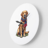 Patriotic Hunting Golden Retriever Vintage Tee 4 ラージ壁時計 (傾斜)