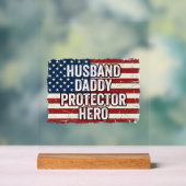 Patriotic Husband Daddy Protector Hero Flag Shirt  アクリルサイン (ニュートラル)