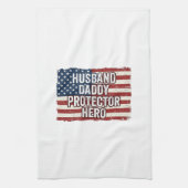 Patriotic Husband Daddy Protector Hero Flag Shirt  キッチンタオル (縦)