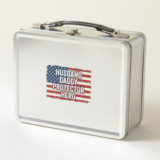 Patriotic Husband Daddy Protector Hero Flag Shirt  メタルランチボックス (正面)