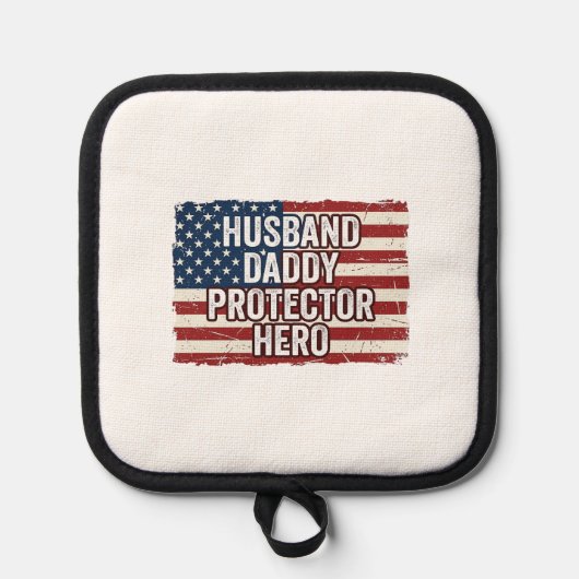 Patriotic Husband Daddy Protector Hero Flag Shirt  鍋敷き (正面)