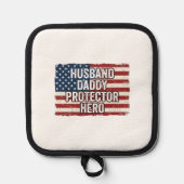 Patriotic Husband Daddy Protector Hero Flag Shirt  鍋敷き (正面)