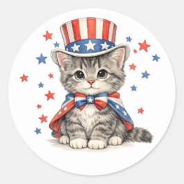 Patriotic Kitten Red White Blue ラウンドシール