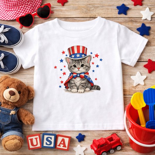 Patriotic Kitten Red White Blue Tシャツ