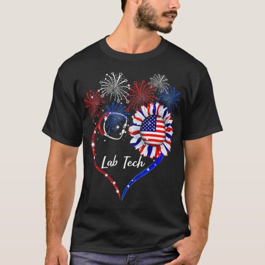Patriotic Lab Tech Sunflower 4th Of July American  Tシャツ (正面)