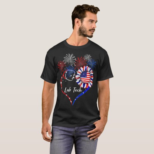 Patriotic Lab Tech Sunflower 4th Of July American  Tシャツ (正面フル)