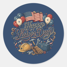 Patriotic Labor Day / Día del Trabajo Festivo ラウンドシール