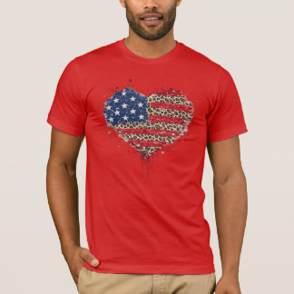 Patriotic Leopard Print Heart T-Shirt - American F Tシャツ