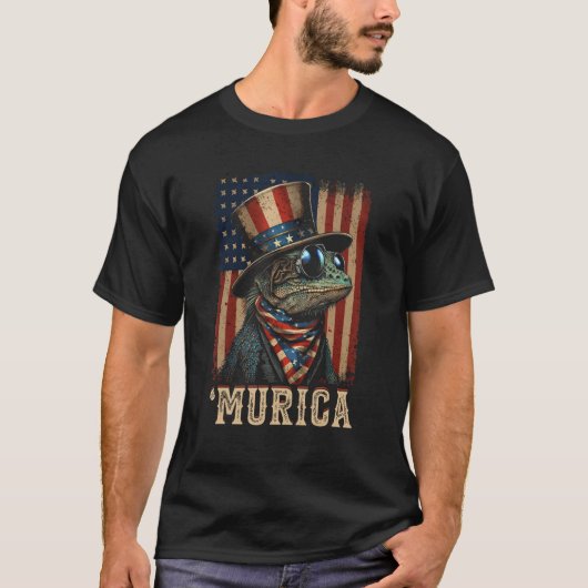 Patriotic Lizard Murica 4th of July Bearded Dragon Tシャツ (正面)