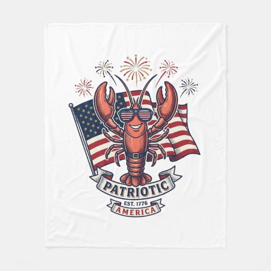 Patriotic Lobster Flag Vintage Engraving T-Shirt_1 フリースブランケット (正面)