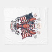 Patriotic Lobster Flag Vintage Engraving T-Shirt_1 フリースブランケット (正面(横))
