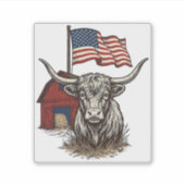 Patriotic Longhorn Cow and Red Barn Vector Design_ シール (正面)
