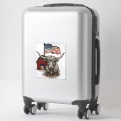 Patriotic Longhorn Cow and Red Barn Vector Design_ シール (スーツケース)