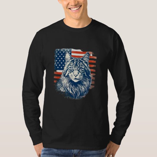 Patriotic Maine Coon Face Independence Day Feline  Tシャツ (正面)