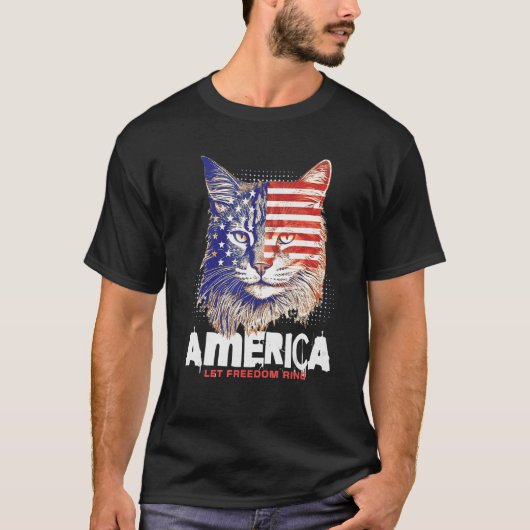 Patriotic Maine Coon Face Independence Day Feline  Tシャツ (正面)
