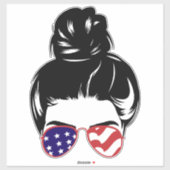 Patriotic Messy Bun Sticker – USA Flag Sunglasses シール (シート)