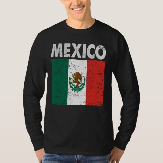 Patriotic Mexican Flag Pride Vintage Distressed Tシャツ (正面)