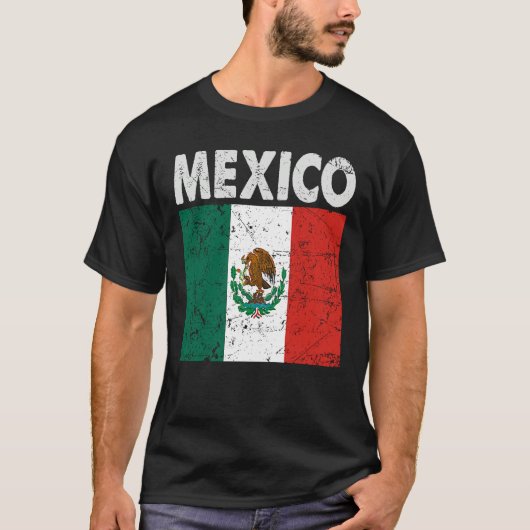 Patriotic Mexican Flag Pride Vintage Distressed Tシャツ (正面)