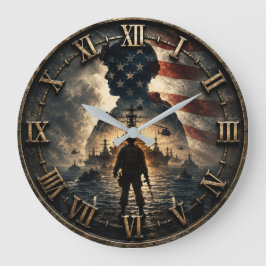 Patriotic Military American Soldier Flag ラージ壁時計