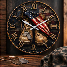 Patriotic Military Boots American Veteran Memorial ラージ壁時計