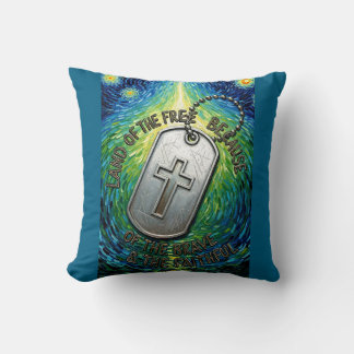 Patriotic Military Christian Dog Tag Free Land クッション