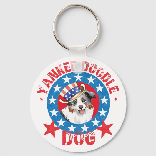 Patriotic Miniature American Shepherd キーホルダー (正面)