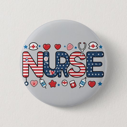 Patriotic Nurse Badge – Cute USA 缶バッジ (正面)