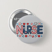 Patriotic Nurse Badge – Cute USA 缶バッジ (正面&裏面)