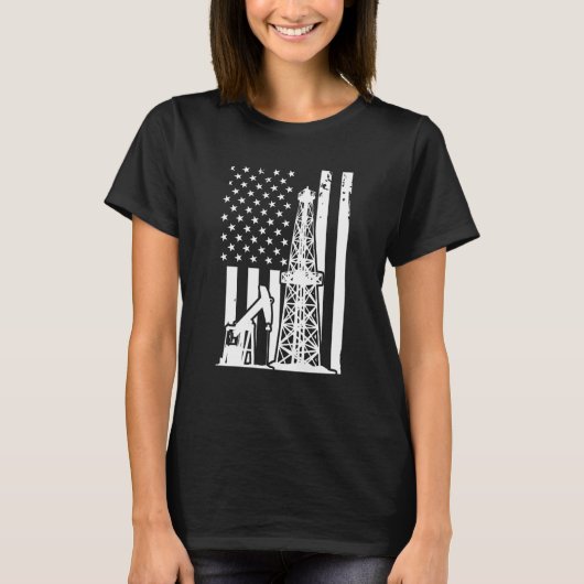 Patriotic Oilfielder Oildrilling American Flag Oil Tシャツ (正面)