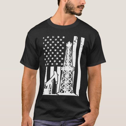 Patriotic Oilfielder Oildrilling American Flag Oil Tシャツ (正面)