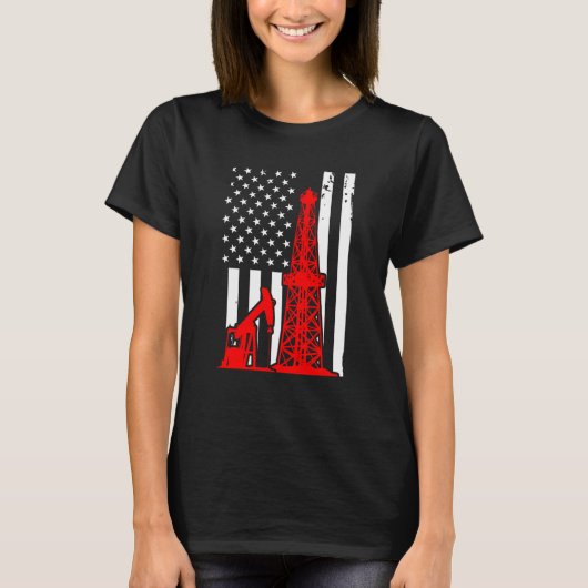 Patriotic Oilfielder Oildrilling American Flag Oil Tシャツ (正面)