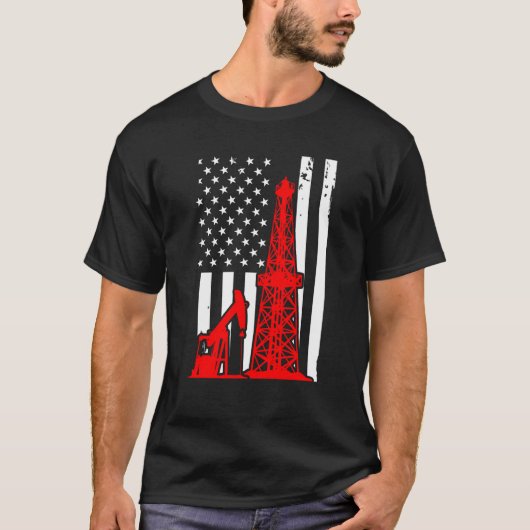 Patriotic Oilfielder Oildrilling American Flag Oil Tシャツ (正面)