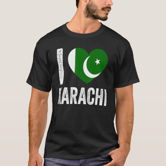 Patriotic Pakistani Pakistan Flag I Love Karachi Tシャツ (正面)