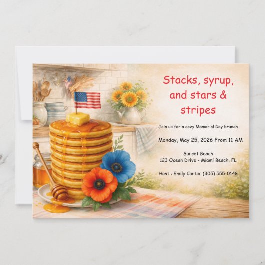 Patriotic Pancake Memorial Day Brunch Invitation 招待状 (正面)