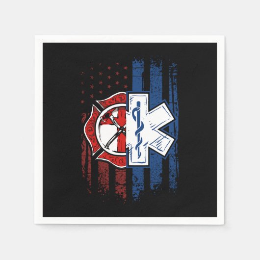 Patriotic Paramedic Firefighter EMT USA Flag EMS スタンダードカクテルナプキン (正面)