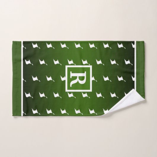 Patriotic Pattern with Monogram on Green Gradient バスタオルセット (ハンドタオル)