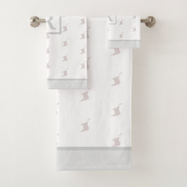 Patriotic Pattern with Monogram on WHITE and GREY バスタオルセット