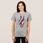 Patriotic Peace Sign Hand Wavy US Flag Pattern トライブレンドTシャツ (正面全面)