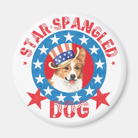 Patriotic Pembroke Welsh Corgi マグネット (正面)