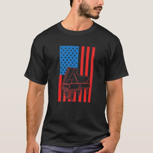 Patriotic Pianist US Flag Piano Premium Tシャツ (正面)