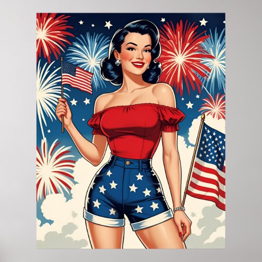 Patriotic Pin-Up Girl – Retro 4th of July Style ポスター (正面)