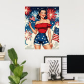 Patriotic Pin-Up Girl – Retro 4th of July Style ポスター (ホームオフィス)