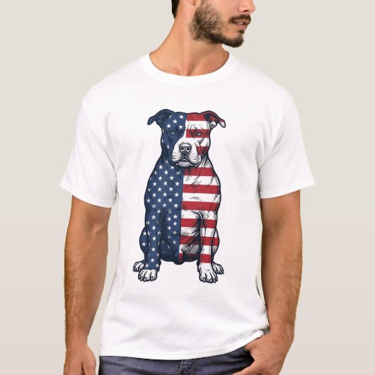 Patriotic Pit Bull Vintage Engraving Vector Design Tシャツ (正面)